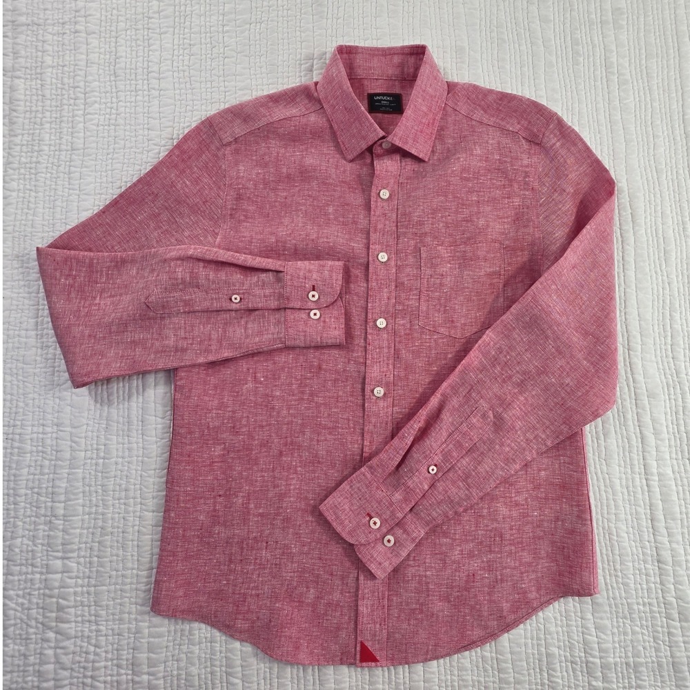 UNTUCKit Vin Santo Jalapeno 100% Linen Coastal Button Up Top Red Slim Fit S